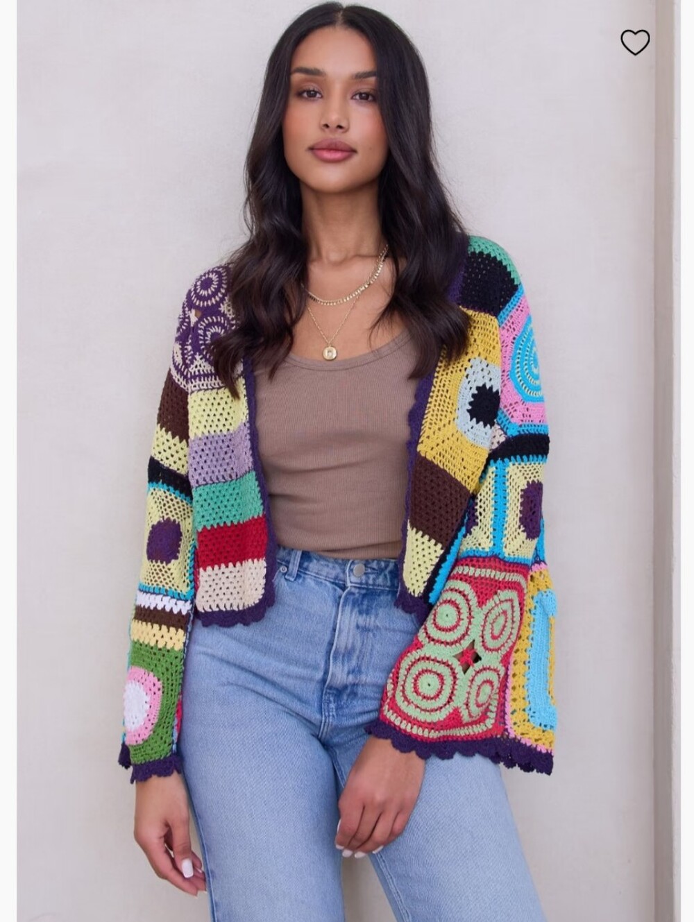 Saachi OS Crochet Patchwork Open Cardigan